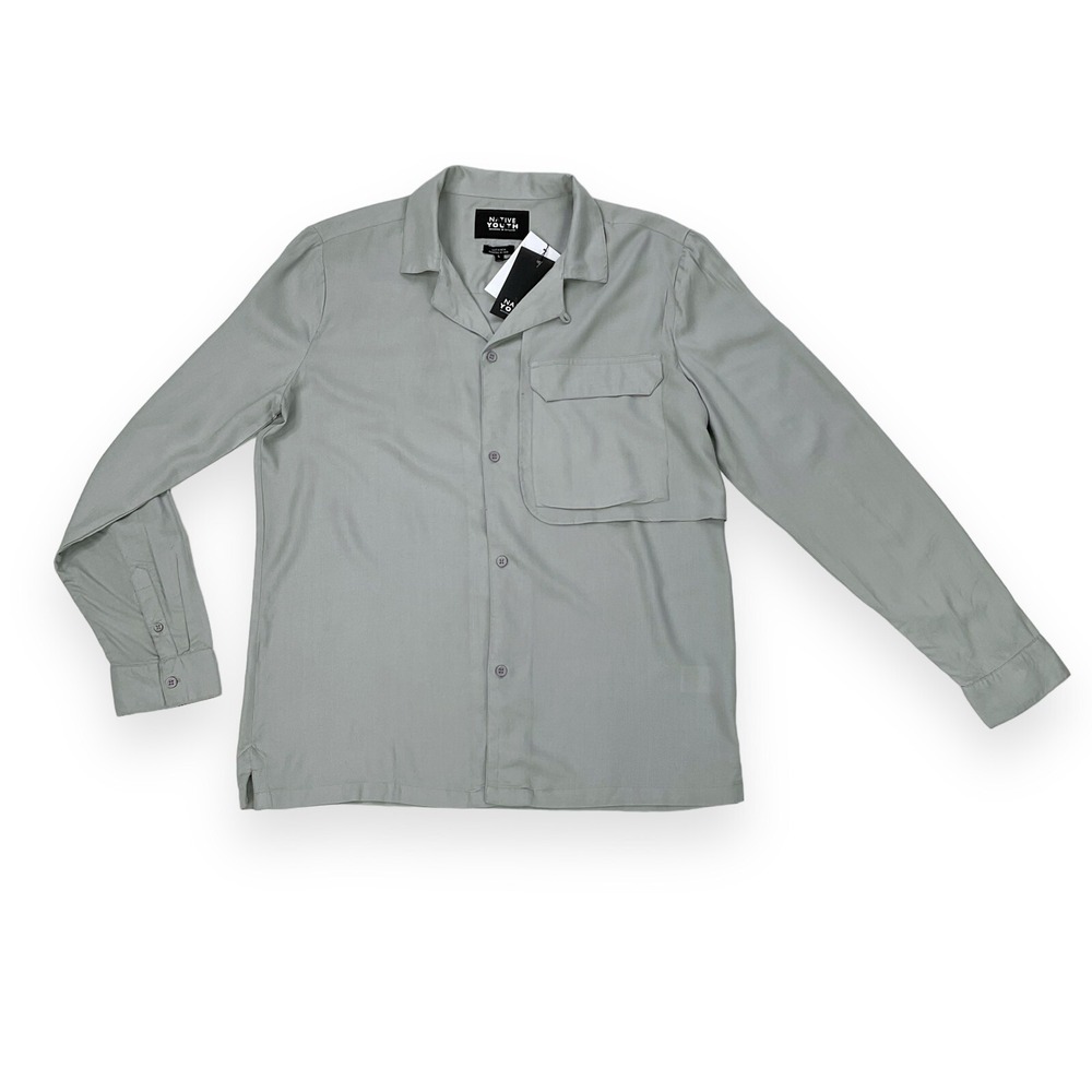 Native Youth Shirt Large Mens Green Long Sleeve Rayon Button Down NWT
